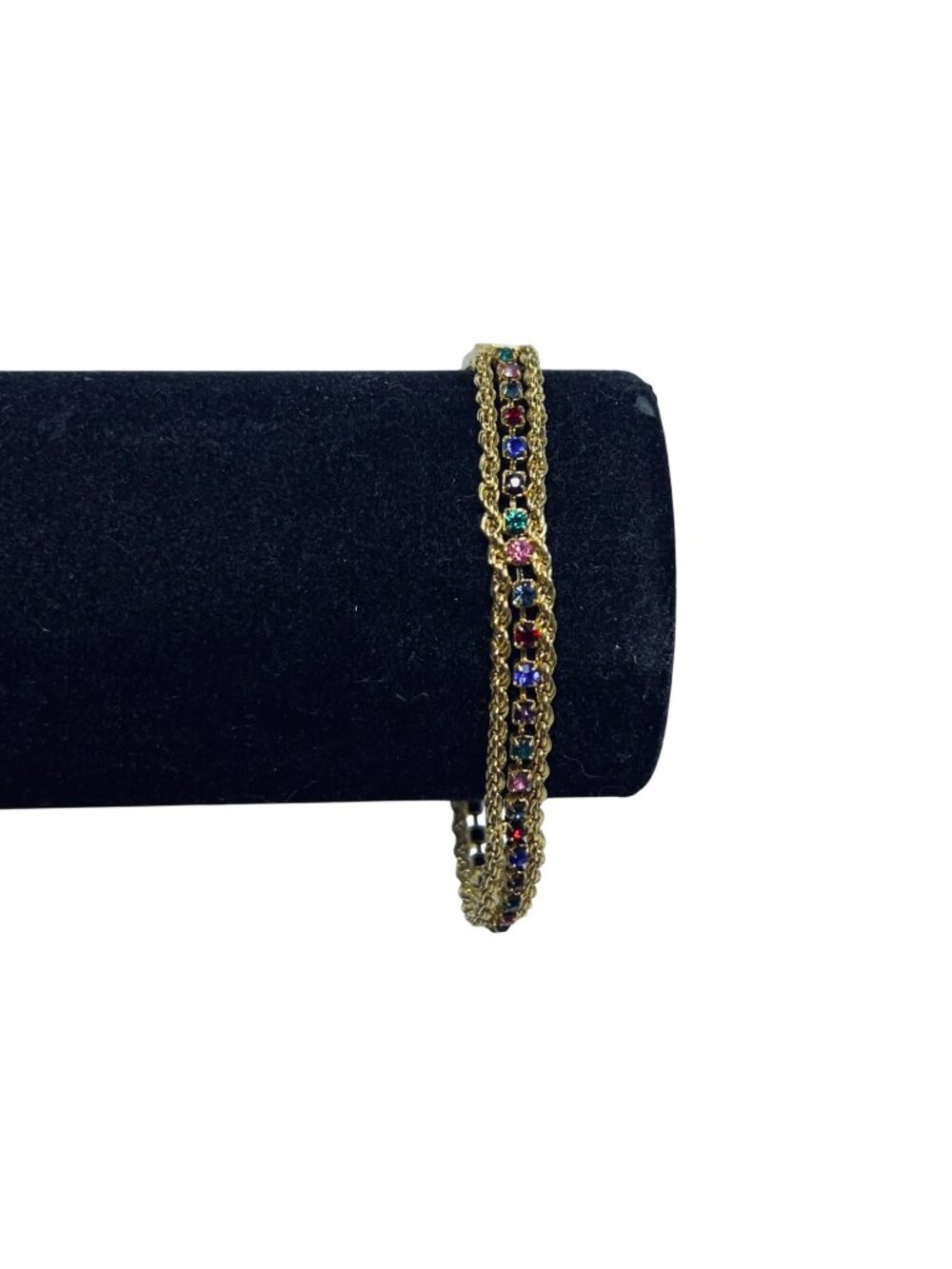 Gold Tone And Multicolored Rhinestones Triple Strand Tennis Bracelet (5720)